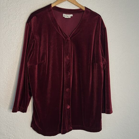 Vintage Burgundy Velvet Long Sleeve Top Fabric Buttons Goth Dark Vamp Size 2X - Picture 1 of 8